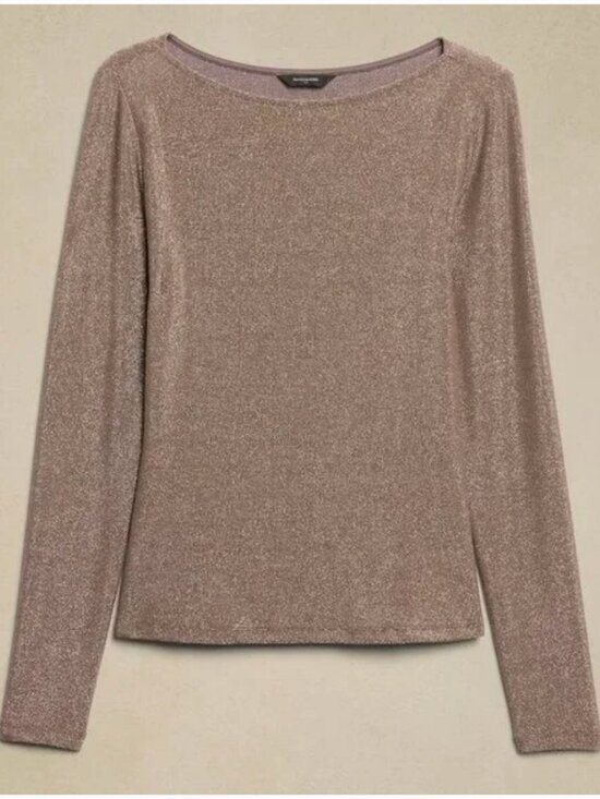 Banana Republic Gold Metallic Sparkle Boat-Neck Top Medium - Picture 2 of 8